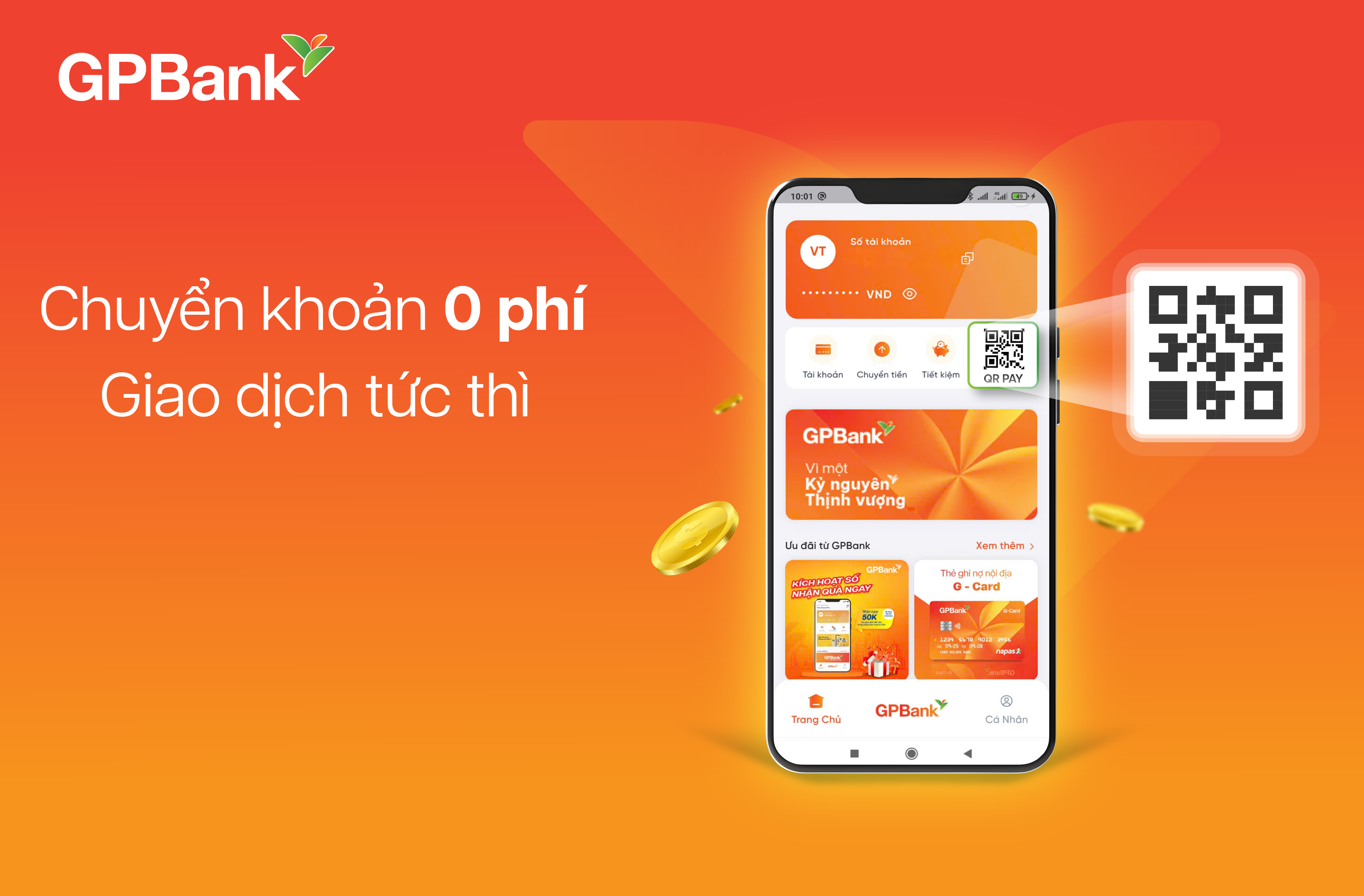 Chuyển khoản 0 phí – Giao dịch tức thì cùng tính năng QR Code trên GP.DigiPlus